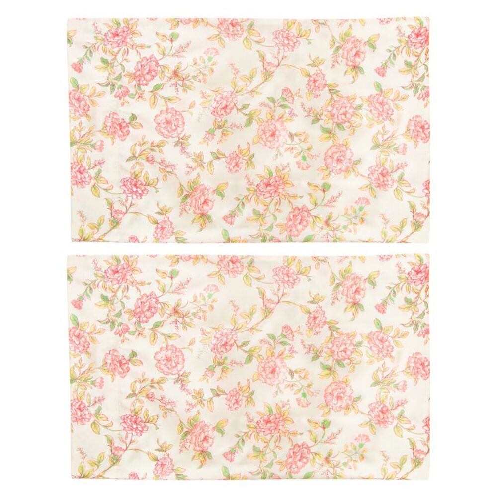Satin Pillowcase in Coral and White Floral Print Standard Size, Set of 2